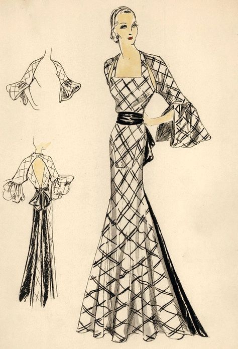 1930s women's gown 1930s Fashion Sketches, 1930s Womens Fashion, 1930s Fashion Women, 60s Vintage Fashion, Fashion Through The Decades, Vintage Fashion 1930s, 1930 Fashion, Fashion 30s, 1930's Fashion