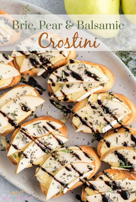 Elevate your appetizer game with these delightful pear and brie crostini, perfect for any gathering or cozy night in. The creamy brie pairs beautifully with the sweet juiciness of ripe pears, all nestled on a crispy crostini. A touch of balsamic drizzle adds a tangy finish, making each bite a harmonious blend of flavors. Easy to prepare yet impressive to serve, these crostini are sure to be a hit at your next event. Wine Tasting Food Pairings, Pear And Brie, Brie Crostini, Wine Tasting Food, Balsamic Drizzle, Ripe Pears, Brie Appetizer, Crostini Appetizers, Impressive Appetizers