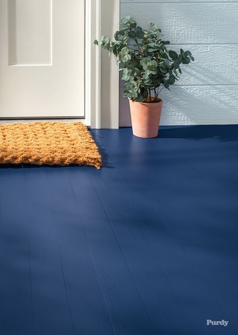 Navy Painted Floors, Porch Floor Colors, Blue Porch Floor, Painted Porch Floor Wood, Porch Floor Paint Colors, Painted Deck Floors, Painted Porch Floors, Renovation House, Floor Paint Colors