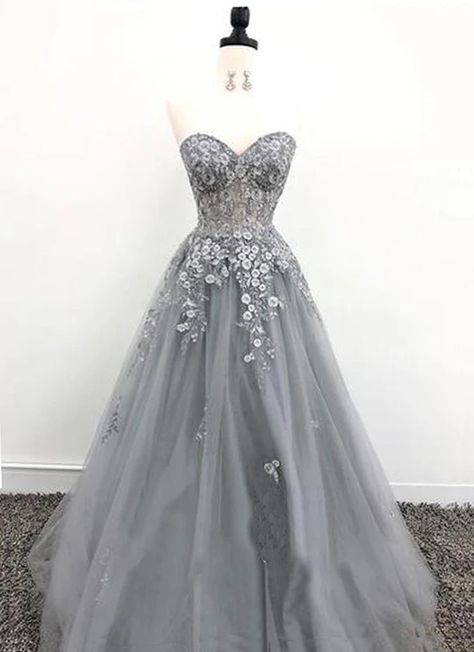 Petite Prom Dress, Prom Dress Lace, Grey Evening Dresses, Prom Dress Evening, Tulle Evening Dress, Perfect Prom Dress, Pretty Prom Dresses, Sweetheart Dress, Plus Size Prom Dresses