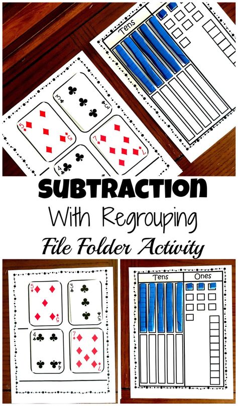 Grab a Free Subtraction With Base Ten Blocks File Folder Activity Teaching Double Digit Subtraction, 3digit Subtraction With Regrouping, Subtraction With Regrouping 2nd Grade, Addition Regrouping Activities, Teaching Regrouping Addition, Double Digit Subtraction Games, Double Digit Subtraction No Regrouping, Teaching Regrouping Subtraction, Double Digit Subtraction Activities