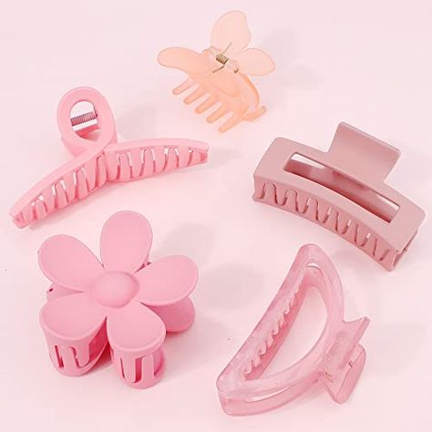 Ahoney 5 Pack Cute Pink Hair Clips 3.4-4.3 Inch Jaw Clips for Hair Big Hair Clamp Butterfly Flower Pink Hair Accessories for Women Non Slip Hair Styling for Girls Cute Pink Hair, Hair Clamp, Pink Hair Accessories, Thick Hair Styles Medium, Pink Hair Clips, Hair Clamps, Barbie Hair, Butterfly Flower, Boho Headband