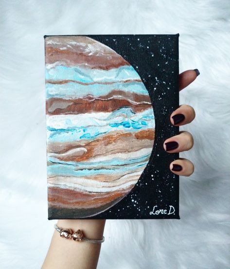 Aesthetic Planet Painting, Planet Oil Pastel, Planets Canvas Painting, Jupiter Painting Acrylic, Painting Planets Acrylic, Jupiter Planet Painting, Planet Acrylic Painting, How To Paint Planets, Saturn Painting Acrylic