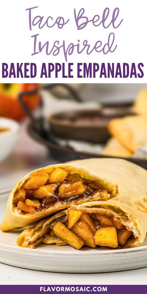 Taco Bell Inspired Baked Apple Empanadas are delightful. This simple apple dessert recipe is where crispy golden pastry meets a warm, spiced apple filling. This delightful treat combines simple ingredients for an unforgettable dessert. Perfect for sharing, they are great with a drizzle of cajeta or caramel sauce. Elevate your dessert game with these easy-to-make empanadas that will satisfy your sweet tooth. Enjoy homemade goodness today! Apple Empanadas Recipe Easy, Easy Apple Empanadas, Taco Bell Empanada Recipe, Apple Pie Empanadas, Apple Empanadas, Fruit Pie Filling, Easy Pie Crust, Homemade Dinner Recipes, Pie Flavors