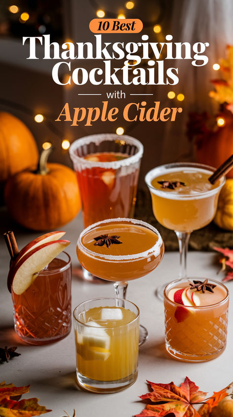 "Discover the 10 Best Thanksgiving Cocktails with Apple Cider for a cozy  celebration! These delightful Apple Cider Drink Recipes feature the perfect  blend of flavors, making them ideal for your autumn gatherings. From  refreshing Cocktails with Apple Cider to warm Apple Wine Cocktails, these  drinks will elevate your holiday festivities. Explore our collection of  Best Fall Cocktails and savor the essence of Thanksgiving with these  delicious Autumn Beverages." Apple Cider Beverages, Apple Cider Liquor Drinks, Martinelli Sparkling Cider Cocktail, Apple Cider Christmas Cocktail, Apple Cider Vodka Drink, Apple Cider And Fireball Drink, Apple Cider Whiskey Cocktail, Apple Cider Drink Recipes, Cocktails With Apple Cider