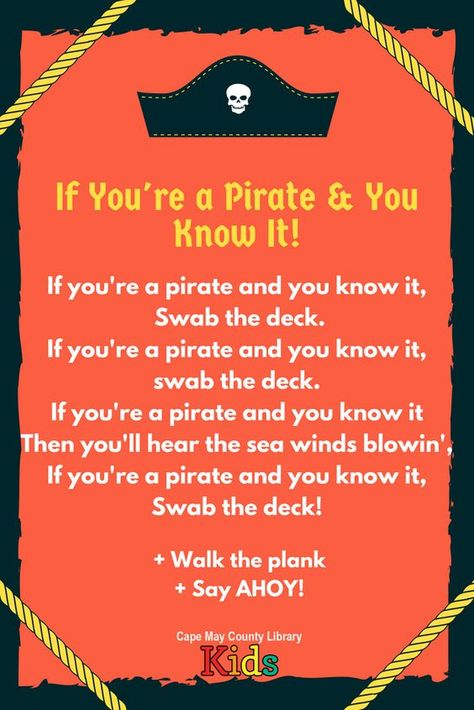 Pirate Week Preschool Activities, Pirate Songs For Kids, Pirates Eyfs, Pirate Crafts Preschool, Pirate Activities Preschool, Storytime Songs, Pirate Preschool, Pirate Week, Pirate Songs