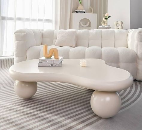 Cute White Coffee Table, Cloud-Shaped Coffee Table, Modern End Table, Irregular Coffee Table with... | Amazon (US) Irregular Shape Coffee Table, Sofa And Coffee Table Ideas, Irregular Coffee Table, Japandi Coffee Table, Cloud Table, White Coffee Table, Modern End Table, Coffee Table Modern, Modern End Tables