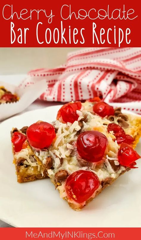 Cherry Chocolate Bar Cookies - Laura Kelly's Inklings #cookie #recipe #barcookies #cherry #christmascookies # Chocolate Bar Cookies, Christmas Cookie Exchange Party, Chocolate Cherry Cookies, Cherry Bars, Cookie Exchange Party, Cherry Cookies, Cherry Chocolate, Sugar Free Vegan, Christmas Cookie Exchange