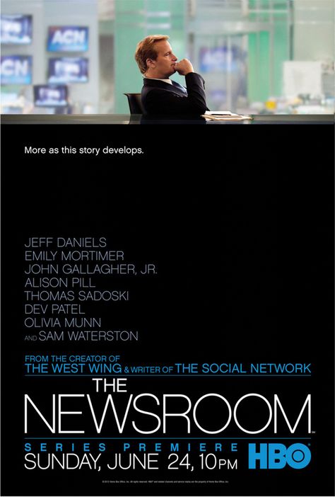 The Newsroom John Gallagher Jr, Thomas Sadoski, Aaron Sorkin, Alison Pill, Jeff Daniels, Sam Waterston, Emily Mortimer, The Newsroom, Movies And Series