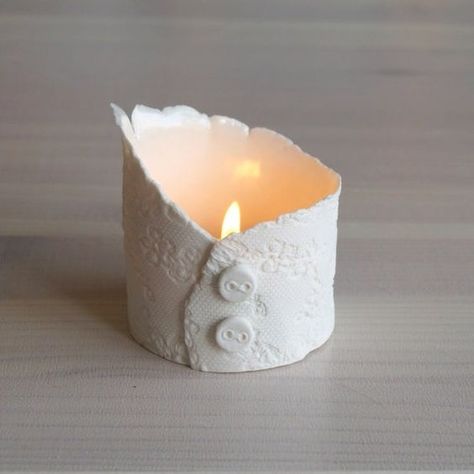 White Ceramic Candle Holders - Foter Ceramic Candle Holders Ideas, Itsekovettuva Savi, Clay Candle Holders, Pottery Candle Holder, Clay Candle, Pottery Candle, Cerámica Ideas, Pottery Handbuilding, Slab Pottery