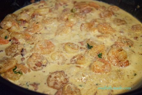 Shrimp and Grits with Andouille Cream Sauce Charleston Shrimp And Grits, Shrimp Cream Sauce, Easy Shrimp And Grits, Southern Shrimp And Grits, Cajun Shrimp And Grits, Grits Casserole, Shrimp N Grits Recipe, Cajun Sauce, Shrimp Sauce