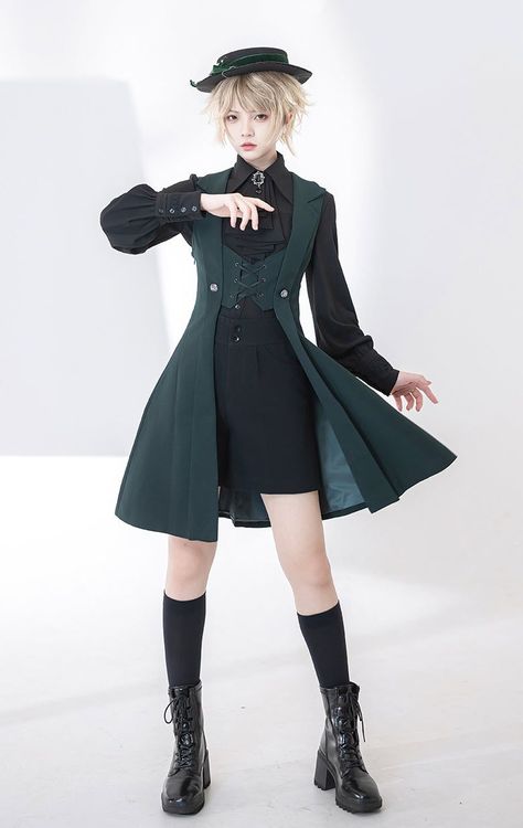 Princess Chronicles 【-Overture to the Night-】 Green #Gothic Lolita #Ouji Lolita Vest ◆ Shopping Link >>> https://lolitawardrobe.com/princess-chronicles-overture-to-the-night-green-gothic-lolita-ouji-lolita-vest_p8015.html Princess Chronicles, Shopping Link, Long Vest, Poses References, Easy Trendy Outfits, Gothic Outfits, Fantasy Clothing, Cosplay Outfits, Gothic Lolita