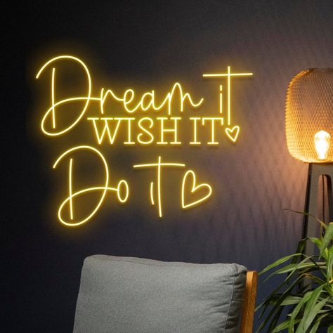 #NeonSigns #BrightIdeas #NeonSignNames #NeonInspiration #NeonRoom #RoomDecor Inspiring Neon Signs, Neon Lights Words, Cool Neon Signs Quotes, Gold Neon Sign, Name Neon Light, Neon Sign Ideas, Neon Lights For Bedroom, Led Sign Wall, Champagne Decor