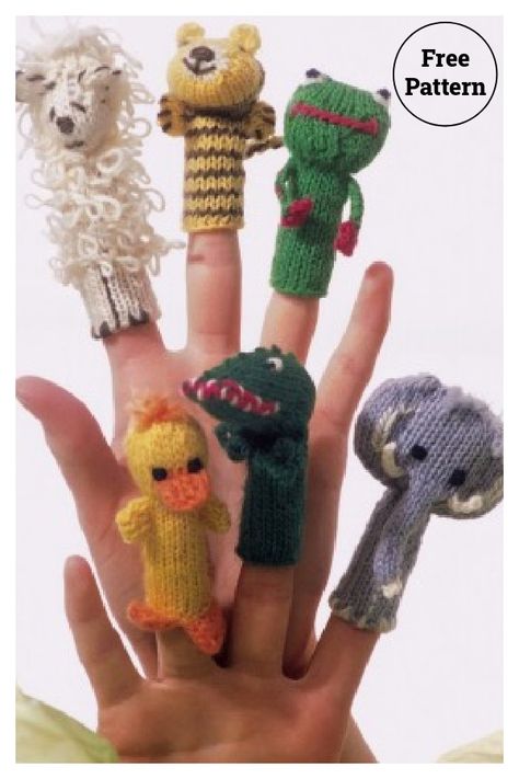 7 Finger Puppets Free Knitting Pattern - Page 2 of 2 Animal Finger Puppets, Knit Christmas Ornaments, Knitted Dolls Free, Animal Hand Puppets, Finger Puppet Patterns, Puppet Patterns, Finger Knitting, Knitted Animals, Finger Puppets