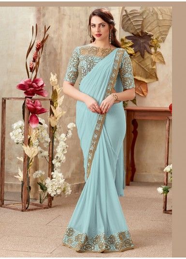 Reception Wear Sky Blue Lycra Cording Work Saree | Product code :: 101407 | Catalog No :: 10810  Call OR WhatsApp :: +91-7622968934  #shopping #clothing #fashion #saree #wholesalesaree Pleated Saree, Party Wear Sarees Online, Fancy Sarees Party Wear, Light Sky Blue, Indian Saree Blouse, Saree Designs Party Wear, Designer Sarees Online, Elegant Saree, Designer Blouse