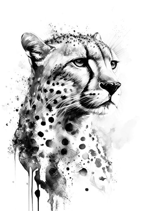 Geometric Cheetah Tattoo, Cheetah Tattoo Men, Cheetah Back Tattoo, Cheetah Face Tattoo, Safari Tattoo Design, Cheetah Tattoo Design, Tattoo Cheetah, Panther Sketch, Cheetah Drawing