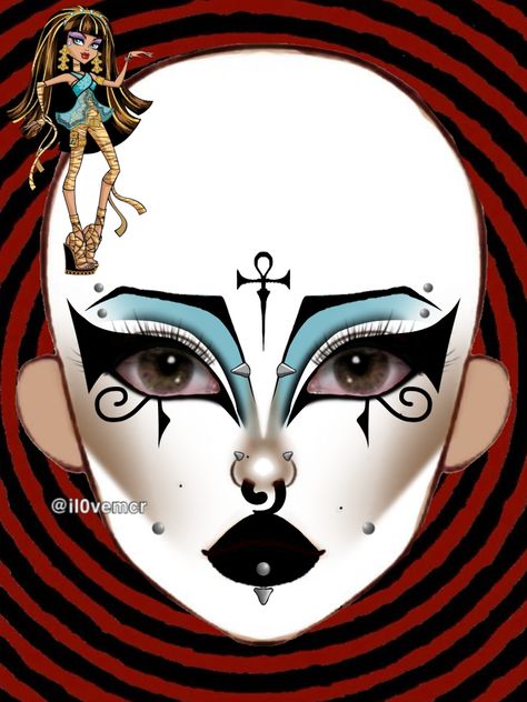 credit @il0vemcr if use !!! Goth Makeup Face Chart, Goth Makeup Drawing, Makeup Base Drawing, Monster High Makeup Looks, Monster High Makeup, Stitches Makeup, Trad Goth Makeup, Goth Eye Makeup, Makeup Charts