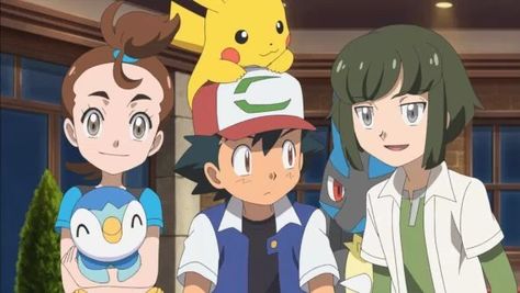 A still from pokemon the movie I choose you Pokemon Human Characters, Pokemon Tv, Green Pokemon, Pokemon Adventures Manga, Pokemon Movies, Mythical Pokemon, Pokemon People, Pokemon Manga, Ash Pokemon