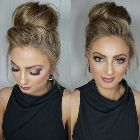 high blonde bun Night Out Hairstyles, Blonde Bun, Date Night Hair, Night Hair, Night Hairstyles, Fancy Hair, Going Out Hairstyles, Party Hair, Half Updo