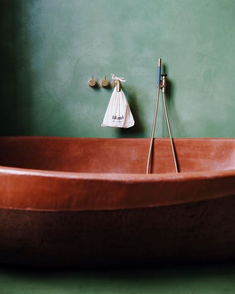 Clay Bathtub, Bathtub Shower Combo, Bathtub Tile, Space Interiors, Bathtub Shower, Dream Bathroom, Red Clay, Sliding Barn Door, Sacred Space