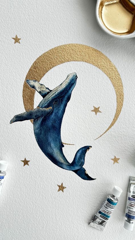 Patricia Muriel 🐋🌙 | ⭐️Humpback Whale & Calf painting process! Trying out this amazing watercolor set from @emooqiofficial ❤️ Totally recommend for… | Instagram Humpback Whale Drawing, Calf Painting, Humpback Whale Art, Illustration Whale, Watercolor Whales, Whale Artwork, Kilauea Lighthouse, Whale Watercolor, Whale Drawing