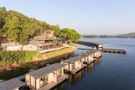 Lake Resort Design, Waterfall Resort, Lake Architecture, Floating Architecture, Floating Hotel, Lakeside Resort, Eco Lodges, Lake Hotel, Good Wood