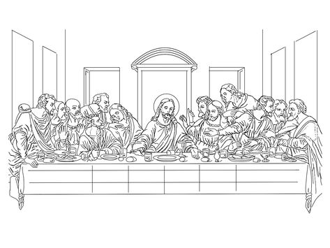 The Last Supper Sketch, The Last Supper Tattoo Stencil, Last Supper Drawing, Last Supper Tattoo Design, Last Supper Coloring Page, The Last Supper Tattoo, Last Supper Painting, Last Supper Art, Christus Tattoo