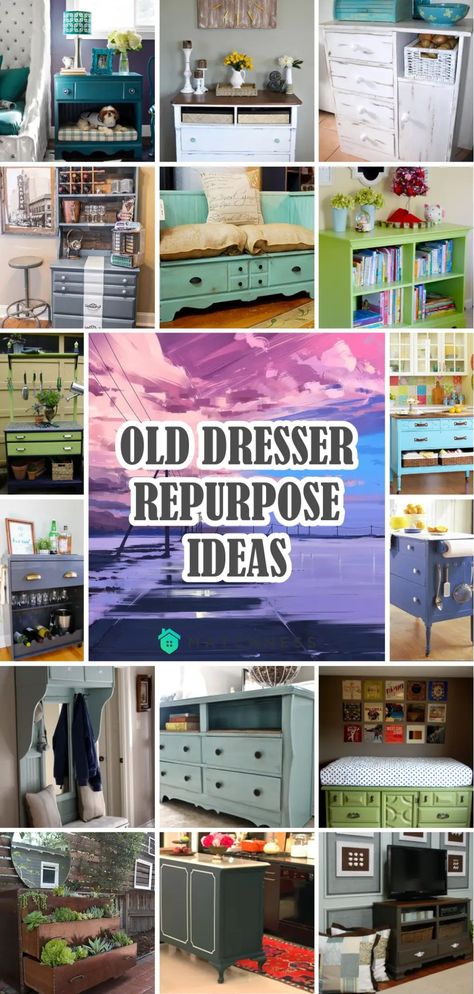 25 Old Dresser Repurpose Ideas - Matchness.com Ideas For Old Dressers Diy Projects, Diy Upcycle Dresser Ideas, Repurpose A Dresser Diy Ideas, Repurpose Bedroom Furniture, Old Dresser Makeover Diy Ideas, Recycle Dresser Ideas, Vintage Dresser Repurpose, Repurpose Dresser To Tv Stand, Dresser Without Drawers Repurposed