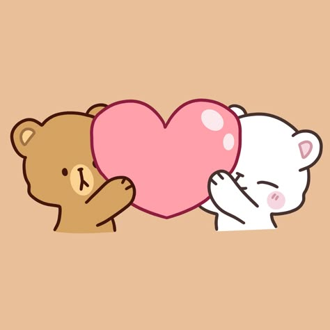 Milk And Mocha Bear Holding Hands, Milky Bear And Mocha, Milk And Mocha Pixel Art, Milk And Mocha Bear Sticker, White And Brown Bear Cartoon, Bear Couple Drawing, Milk And Mocha Bear Love, Teddy Bear Love Couple, Cute Love Cartoons Couple