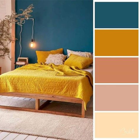 Yellow Color Combinations Living Room, Colorful Bedroom Design, Room Color Schemes, Bedroom Color Schemes, Bedroom Paint Colors, Front Room, Bedroom Colors, Room Colors, Fashion Room