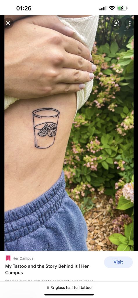 Glass Half Full Art, Cup Half Full Tattoo, Water Jug Tattoo, Glass Cup Tattoo, Water Glass Tattoo, Glass Of Water Tattoo, Glass Half Full Tattoo, Whiskey Glass Tattoo, Lemonade Tattoo