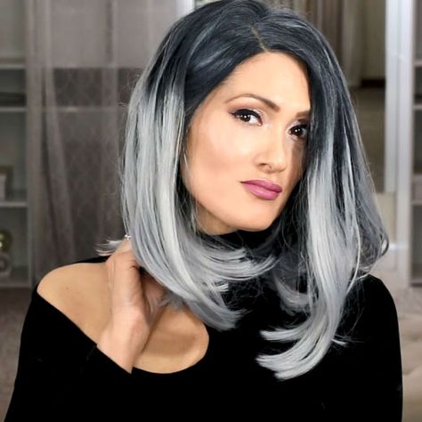 Silver Ombre Hair Short Dark Roots, Gray Frontal Wig, Black To Grey Ombre Hair Short, Grey Ombre Bob, Platinum Grey Wig, Silver Hair Short, Siliver Wig, Gray Bob, Gray Wig