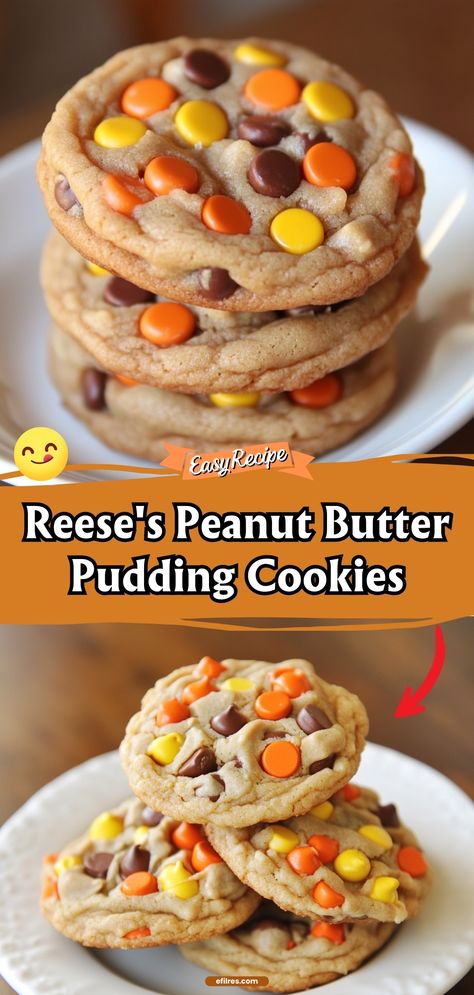 Indulge in the ultimate treat with these soft cookies featuring Reese's peanut butter cups and a pudding mix that keeps them moist and chewy. #CookieMonster #PeanutButterLovers #DessertTime Peanut Butter Pudding Cookies, Reese's Pieces Cookies, Peanut Butter Pudding, Chocolate Chip Pudding, Cookies Light, Cookie Stand, Reese's Peanut Butter Cups, Soft Cookies, Butter Pudding