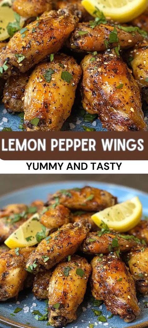 Crispy Lemon Pepper Wings Crispy Lemon Pepper Wings, Baked Lemon Pepper Wings, Lemon Pepper Chicken Wings Recipe, Easy Chicken Wing Recipes, Easy Chicken Wings, Chicken Pinwheels, Lemon Pepper Chicken Wings, Lemon Pepper Wings, Lunch Appetizers