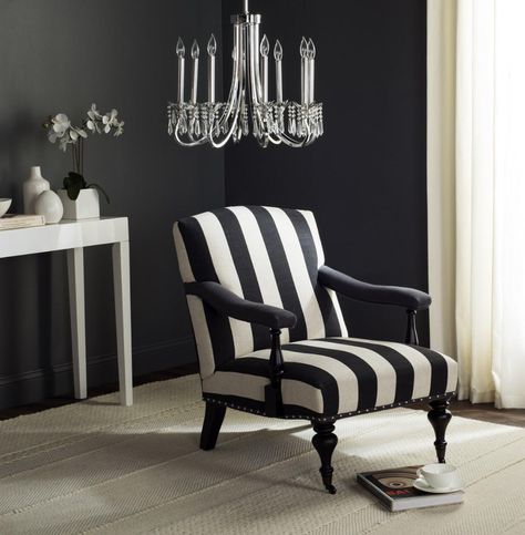 MCR4731D Accent Chairs - Furniture by Safavieh Black And White Chair, Striped Upholstery, Silver Nail, Linen Armchair, Busy City, White Chair, Country Side, Furniture Outlet Stores, Arm Chair