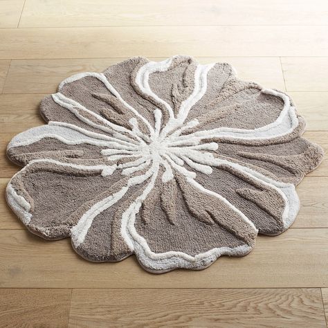 Flower Shaped Round Bath Mat - Pier 1 - Grey Round Bathroom Rugs, Round Bath Rug, Round Bath Mats, Grey Bath Towels, Tufting Ideas, Grey Baths, Round Bathroom, Rug Tufting, Plant Room