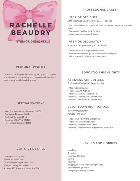 Cute Resume, Interior Design Colleges, Esthetician Marketing, Create Floor Plan, Resume Layout, Computer Aided Design, Unique Interior Design, Cute Style, Space Planning