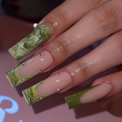 Green Acrylic Nails, Nails Dip, Long Acrylic Nail Designs, Nails 2022, Green Nail, Long Acrylic Nails Coffin, Acrylic Nails Coffin Pink, Unique Acrylic Nails, Long Square Acrylic Nails