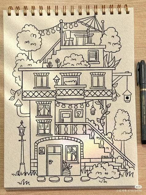 Procreate Building, Art Buildings, Architectural Scale, Whimsical Art Journal, Futurisme Retro, Aesthetic Architecture, Free Procreate, Scale Figures, Pen Art Drawings