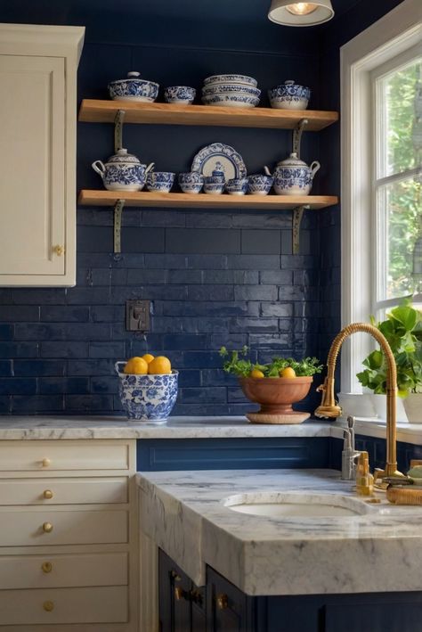 navy kitchen decor, navy blue kitchen cabinets, navy kitchen accessories, navy kitchen walls
home decor ideas, interior design services, interior redesign, kitchen design trends White Kitchen Navy Walls, Navy Blue Kitchen Walls White Cabinets, White Cabinets Navy Backsplash, Navy And Beige Kitchen, Blue Kitchen Walls White Cabinets, Navy Blue Kitchen Walls, Small Navy Kitchen, Navy Blue Kitchen Decor, Navy Blue Backsplash