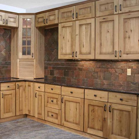 Rustic Oak with pale stain and brown glaze Barn Wood Cabinets, Backsplash White, Rustic Farmhouse Kitchen Cabinets, Corner Nook, Grey Hardwood, White Countertop, Pelan Rumah, Rustic Kitchen Cabinets, Kabinet Dapur