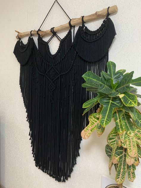 Black Macrame Wall Hanging, Macrame Wall Hanging Decor, Black Wall Decor, Macrame Backdrop, Black Macrame, Macrame Wall Hanging Patterns, Bohemian Wall Art, Wall Hanging Boho, Wall Decor Modern