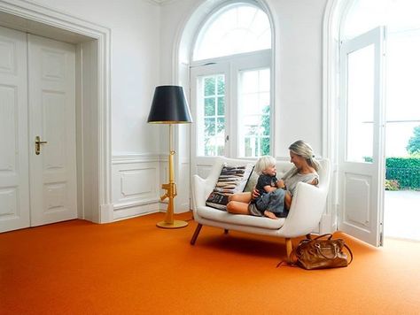 Orange Carpet Living Room, Cottage Lounge, Carpet Orange, The Color Orange, Feng Shui Energy, Living Room Wall Color, Room Wall Colors, Orange Carpet, Buying Carpet