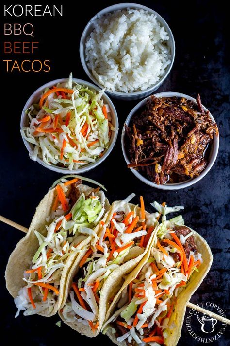 These Slow-Cooker Korean BBQ Beef Tacos have everything - texture, flavor, and timing! They're quick, easy, and oh-so-tasty! Slow Cooker Korean Bbq, Bbq Beef Tacos, Korean Beef Tacos, Korean Bbq Beef, Weekend Recipes, Bbq Chicken Salad, Beef Tacos, Fried Chicken Breast, Korean Beef