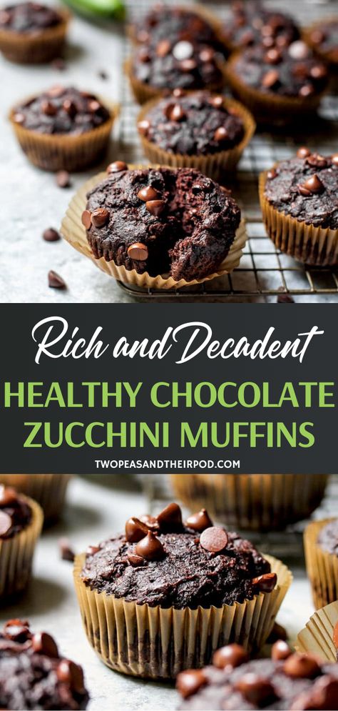 Healthy Chocolate Zucchini Muffins, Double Chocolate Zucchini Muffins, Zucchini Muffins Healthy, Baking Healthy, Chocolate Zucchini Muffins, Dessert Healthy, Zucchini Muffins, Chocolate Zucchini, Healthy Ingredients