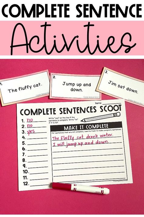 Sentence Writing Activities Grade 3, Complete Sentence Anchor Chart, Inculcation Approach, Complete Sentences Anchor Chart, Teaching Complete Sentences, Sentences Anchor Chart, Complete Sentences Activities, Elementary Grammar, Sentence Anchor Chart