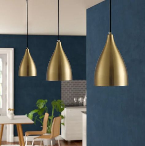 Avanni 1 - Light Single Bell Pendant Brass Pendant Lights Over Kitchen Island, Gold Pendant Lights, Modern Kitchen Pendants, Villa Furniture, Lights Over Kitchen Island, Gold Lighting, Hanging Installation, Gold Pendant Light, Reno Kitchen