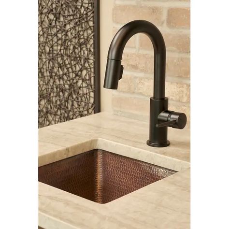 15-in Square Hammered Copper Bar/Prep Sink w/ 2-in Drain Opening (BS15DB2) - Bed Bath & Beyond - 6393593 Hammered Copper Bar Sink, Copper Wet Bar Sink, Copper Bar Sink And Faucet, Small Wet Bar, Built In Wet Bar, Wet Bar Sink, Basement Wet Bar, Copper Bar Sink, Undermount Bar Sink