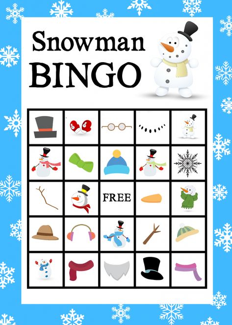 Free Printable Snowman Bingo Game Snowman Bingo, Bingo Printable Free, Holiday Bingo Cards, Schnee Party, Snowman Games, Holiday Bingo, School Holiday Party, Snowman Party, Bingo For Kids