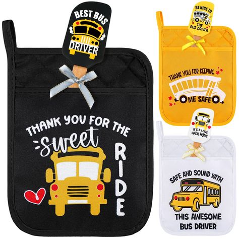 PRICES MAY VARY. School Bus Driver Gifts: you will receive 3 pieces of teacher pot holders and 3 pieces of silicone spatulas, designed in bus driver theme, and there are enough quantities to meet your gift sending needs on important festivals or just in daily life Show Your Appreciation: these bus driver appreciation gifts are ideal choices to be sent to bus drivers, helping you to thank them for protecting the safety of students, they will be glad and surprised School Bus Pot Holder: the teache Bus Driver Appreciation Gifts, School Bus Driver Appreciation, Energy Bus, Bus Driver Appreciation, Sunshine Committee, Teachers Week, Bus Driver Gifts, Candle Quotes, Baking Kit